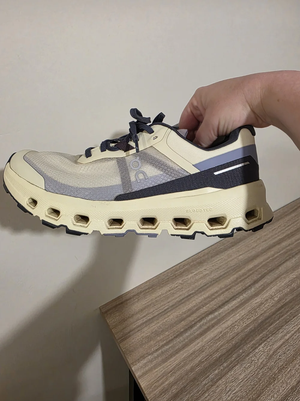 On Running Women's Cloudmonster in Cream and Gray with Black Accents Size 9
